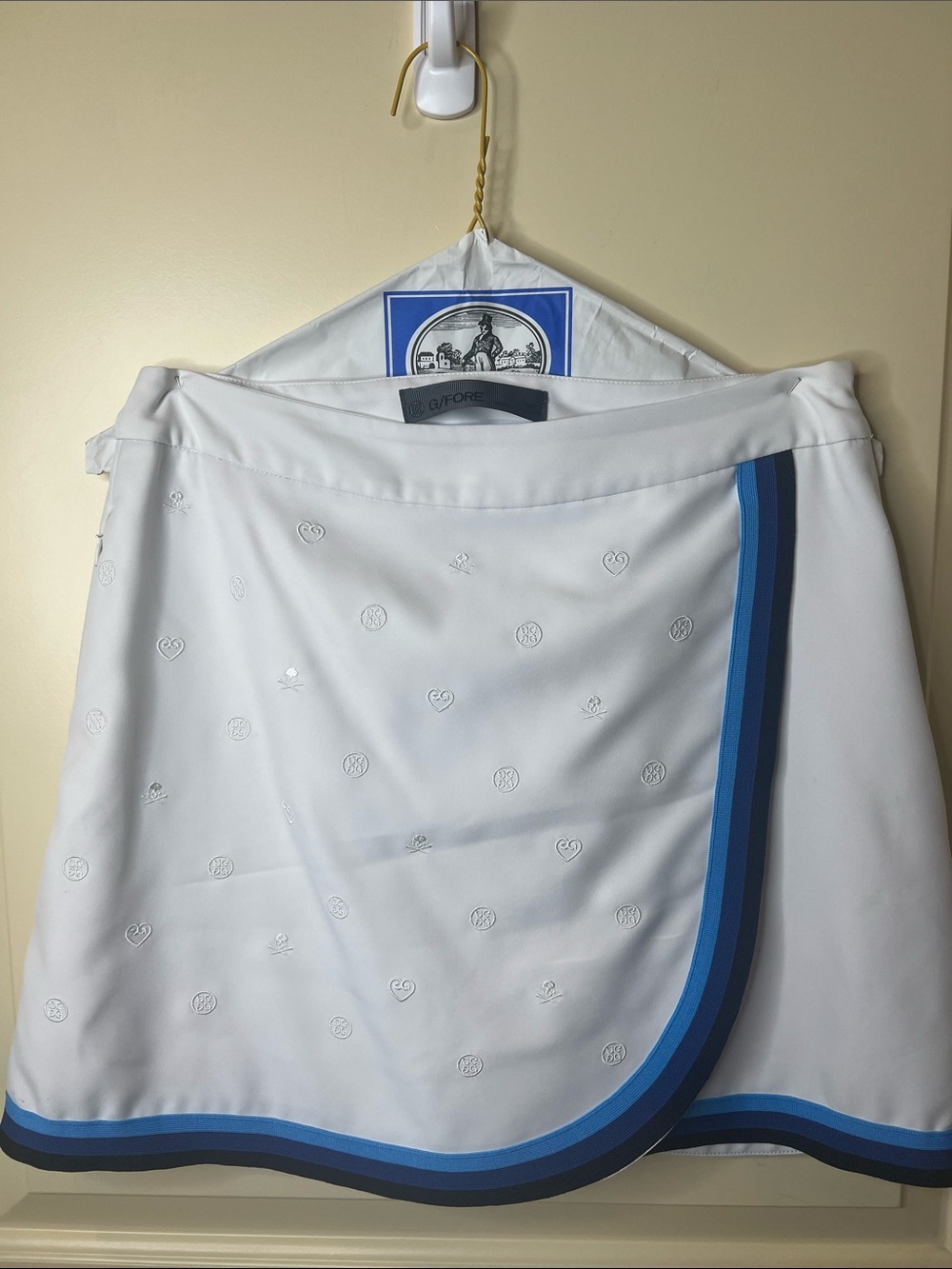 G/FORE White Skort with Blue & Navy Stripe Trim